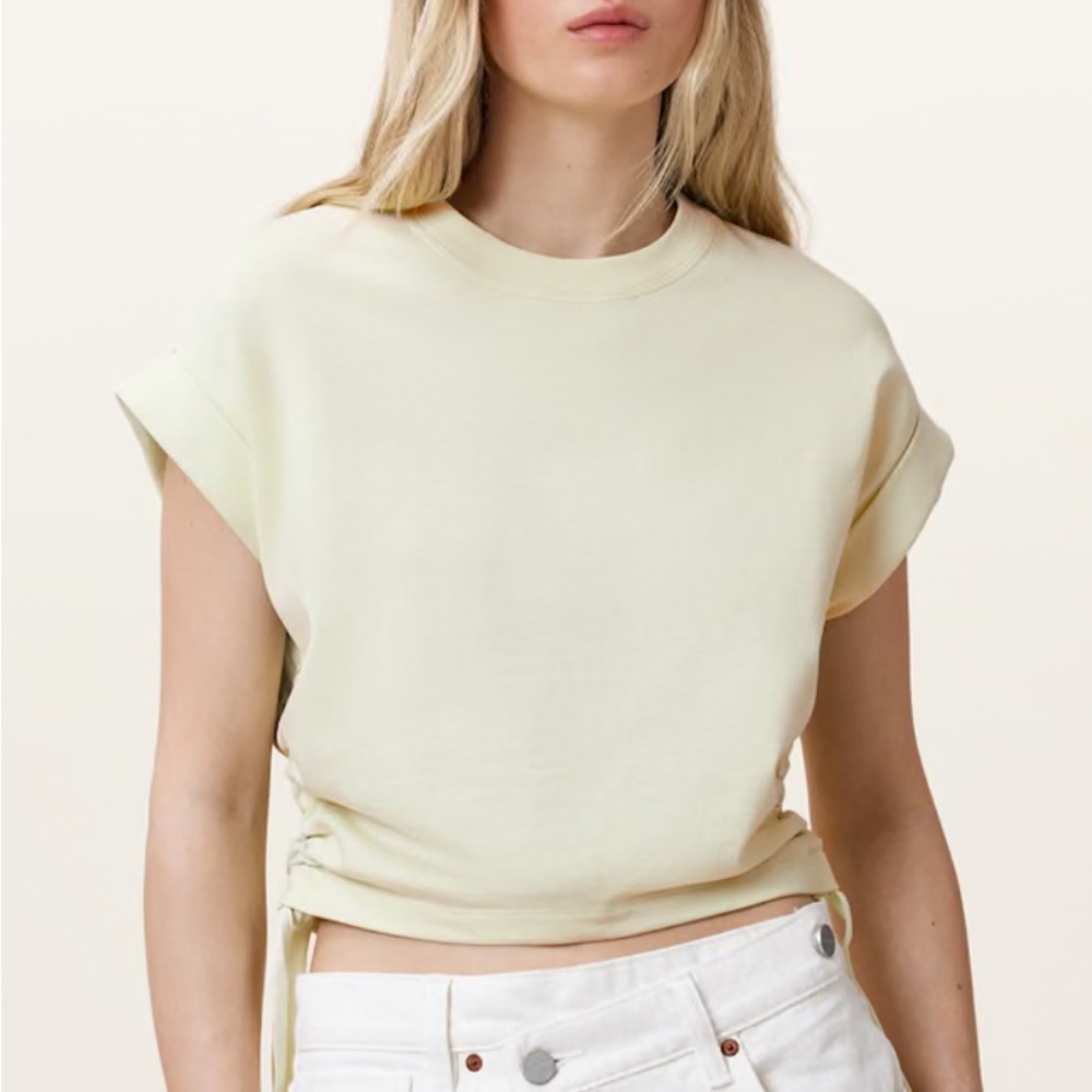 All Saints Cream Cap Sleeve Boxy Crop Top